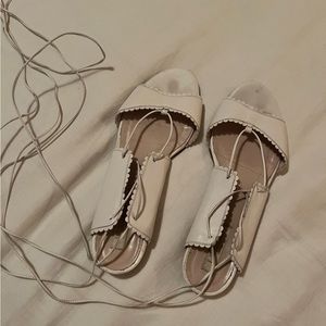 LK Bennett x Bionda Castana Jackie Flat Leather Ankle Wrap Sandal in White